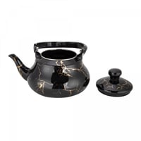 ابريق شاي غضار أسود مزخرف ذهبي