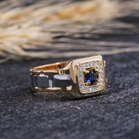 خاتم رجالي ذهبي وفضي من الستانليس ستيل مرصع بكريست...