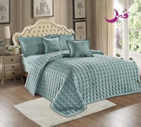 مفرش مضغوط مخمل مفرد ونص 4 قطع لون تركوازي