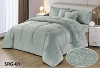 مفرش مزدوج وجهه فرو و وجهه مخمل منفوش 6 قطع لون تر...