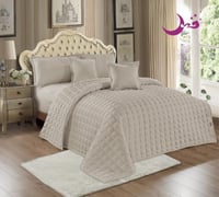 مفرش شتوي مضغوط مخمل مفرد ونص 4 قطع لون بيج