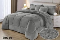 مفرش مفرد ونصف وجهه فرو و وجهه مخمل 4 قطع لون رماد...