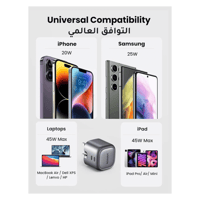 شاحن جداري يوجرين بمنفذين تايب سي بقوة 45 واط - رم...