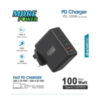 شاحن جداري مور بور بقوة 100 واط 3 منافذ تايب سي وم...