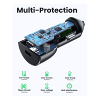 شاحن سيارة يوجرين بمنفذين تايب سي بقوة 40 واط - رم...