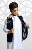 سديري قماش خلية كحلي بياقة فرو ايطالي