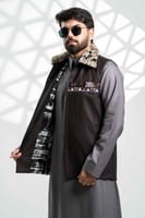 سديري قماش خلية بني بياقة فرو ايطالي