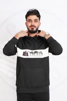 بلوفر التأسيس رجالي بشريط ابيض ورسم الجمال مع المل...