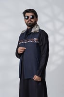 سديري قماش خلية كحلي بياقة فرو ايطالي