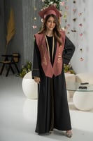 طقم عباية تخرج بتطريز الأمام (أسودXوردي)