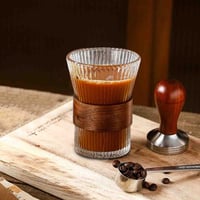 كوب زجاجي مع حلقة خشبية بسعة 180 مل مناسب لمشروبات...