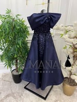 فستان سهرة ميكادو مطرز كحلي فيونكة