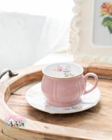 3756 كوب للشاي باستيل مورد مع صحن - زهري