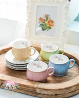 3756 كوب للشاي باستيل مورد مع صحن - زهري