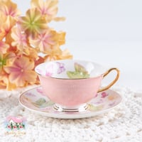 2833 كوب الفراشات للشاي مع صحن - زهري