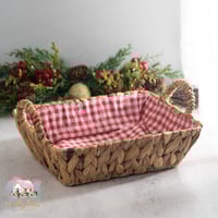 3175 سلة خوص مستطيلة مبطنة بقماش كاروهات أحمر