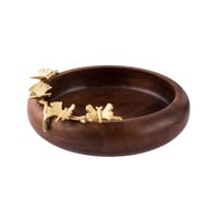 صحن تقديم خشب هندي بديكور فراشات ذهبي