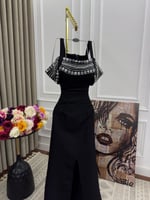 فستان سهرة أسود أوف شولدر مرصع كرستال