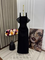 فستان سهرة أسود أوف شولدر مرصع كرستال