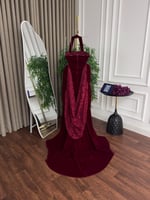 فستان سهرة مخمل دانتيل راقي