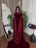 فستان سهرة مخمل دانتيل راقي