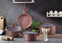 طقم جرانيت تركي 15قطعة بيد خشبي ( روز جولد خشبي )...