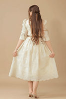 فستان كلاسيكي بيج غامق بحزام جلد فاخر