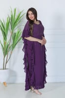 فستان شيفون مزين بالخرز مع جوانب كشكش كسرات