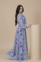 فستان ساتر مشجر بالورود بكشكش خفيف على الصدر - مور...