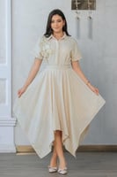 فستان كلاسيكي قميصي مزين بتطريز زهري أنيق