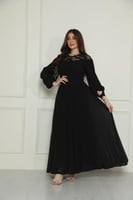 فستان ناعم مكسرات بصدر شفاف أنيق