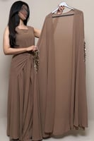 جلابيه قطعتين ملكي مطرز شيفون بني