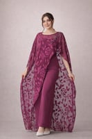 جمبسوت بنفسجي مع قطعه شيفون مزخرفه