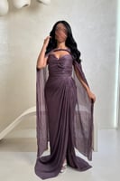 فستان بنفسجي بتصميم كسرات مع كاب شفاف