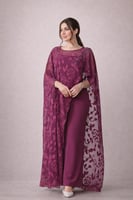 جمبسوت بنفسجي مع قطعه شيفون مزخرفه