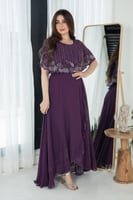 فستان طويل موف مزين بالفصوص مع كشكشة جانبية