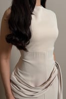 فستان بيج بقصة مستقيمة وتفصيل جانبي ناعم