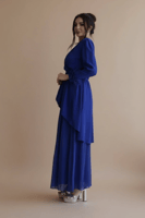 أفرول شيفون واسع بأكمام ريش وحزام كريستال