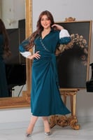 فستان ميدي ناعم بقصة لف عالجسم مع اكمام طويلة