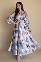 فستان ميدي بتطريز فاخر على الصدر ولون مموه جذاب