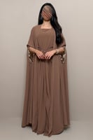 جلابيه قطعتين ملكي مطرز شيفون بني
