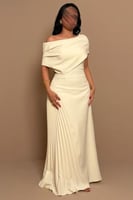 فستان سكري أنيق بقصة كتف واحد وتنورة بكسرات ناعمة