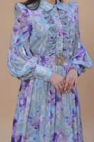 فستان ساتر مشجر بالورود بكشكش خفيف على الصدر - مور...