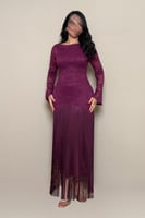 فستان سهرة بنفسجي دانتيل بهدب أنيق