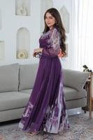 فستان دبل كلوش تصميم كسرات مزين بالفصوص