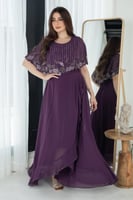 فستان طويل موف مزين بالفصوص مع كشكشة جانبية