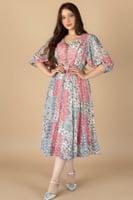 فستان ميدي بطبعات ملونه وحزام جلد