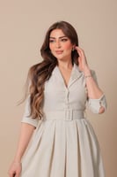 فستان ميدي رسمي مزين بترتر بياقة مطوية