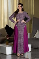 فستان شتوي مشجر بكسرات من الجوانب مع حزام شكل كرست...