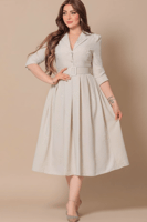 فستان ميدي رسمي مزين بترتر بياقة مطوية